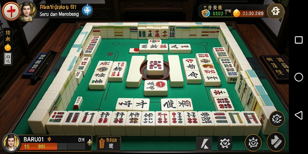 Tangkapan layar utama BARU01 menampilkan gameplay Mahjong yang menarik.