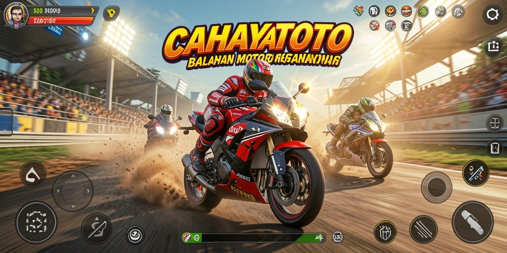 Tampilan gameplay balap motor yang penuh aksi di CAHAYATOTO.