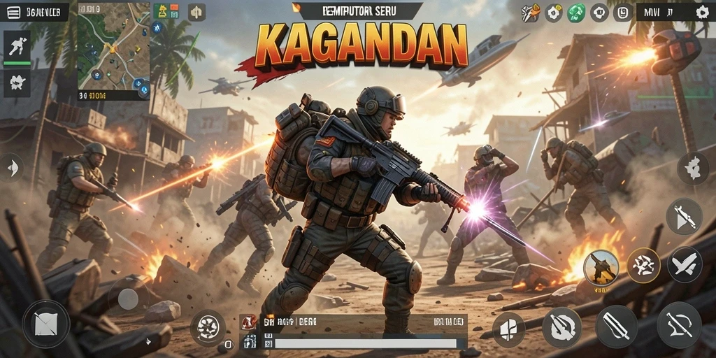 Tampilan seru gameplay dari KAGANDAN dalam arena pertempuran.