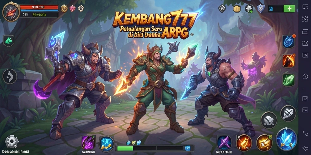 Screenshot gameplay KEMBANG777 yang menampilkan pertempuran epik dan dunia fantasi.