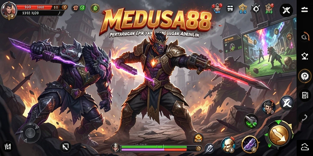Gameplay intens dalam MEDUSA88 saat bertarung melawan lawan.