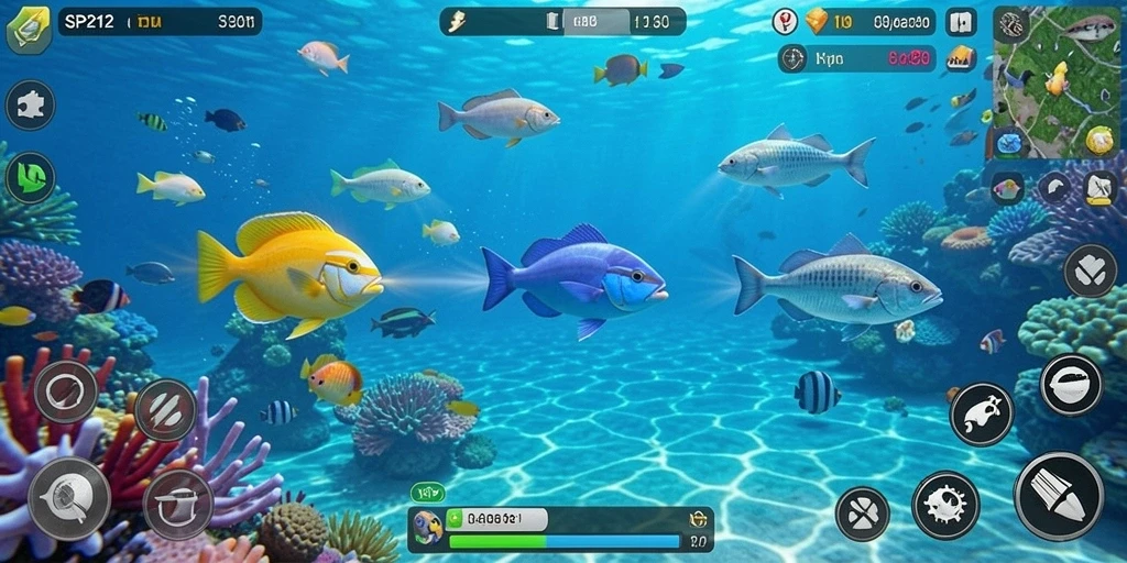 Gameplay SP212 menampilkan aksi menembak ikan yang seru.